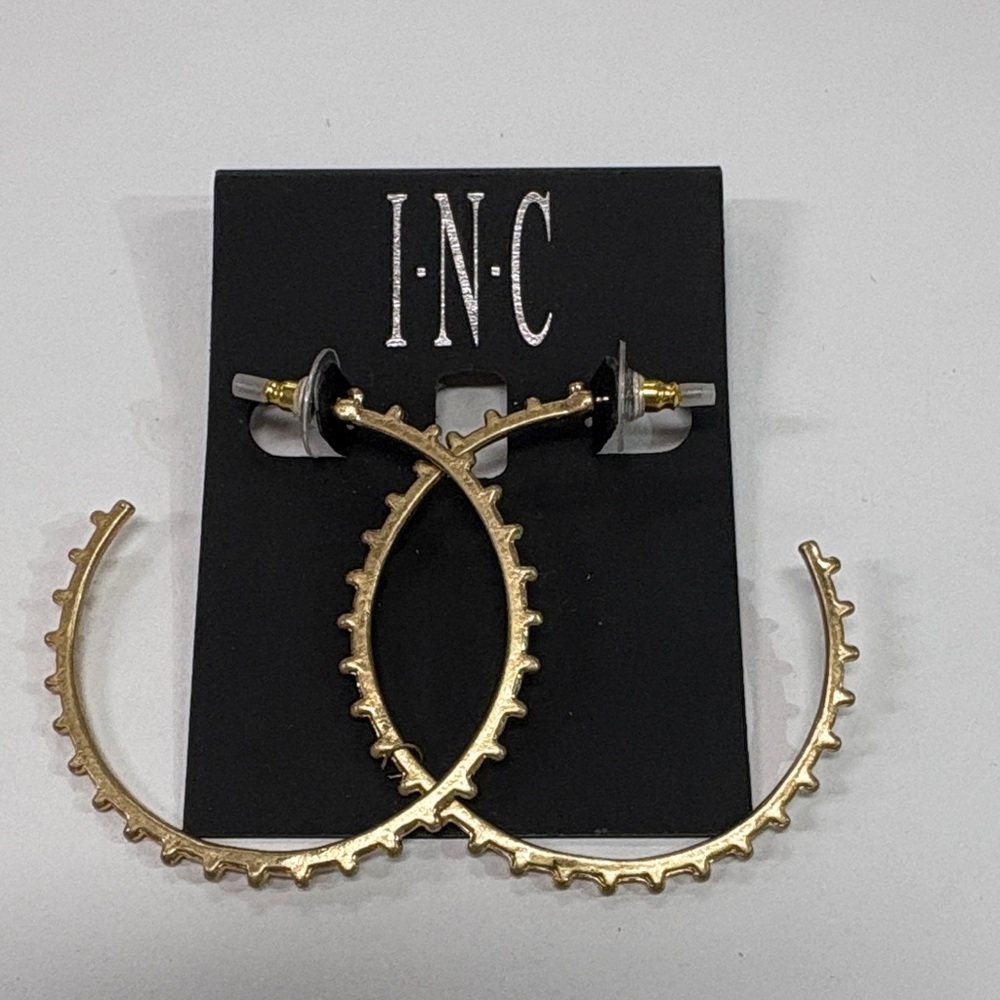 INC International Concepts Gold Textured Hoop Earrings